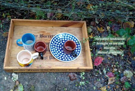 Tray with emptied cups and plate